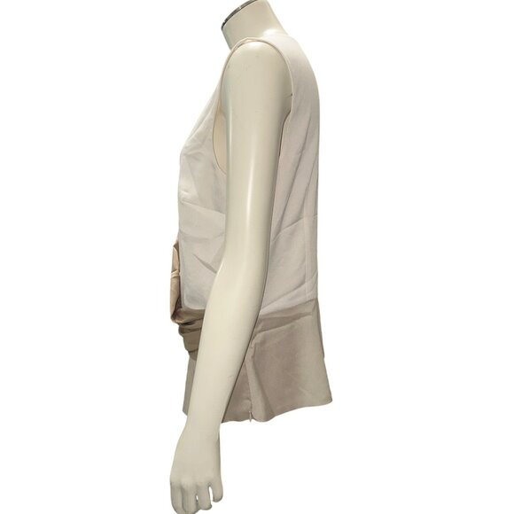 Ann Taylor Size 8 White Beige Draped Asymmetric Blouse Side Zip Chic Modern Fit - Picture 4 of 12